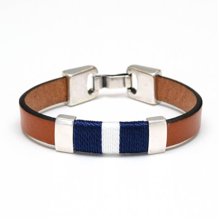 Bristol - Mahogany/Navy/White/Silver - Leather Bracelet for wholesale by Allison Cole Jewelry