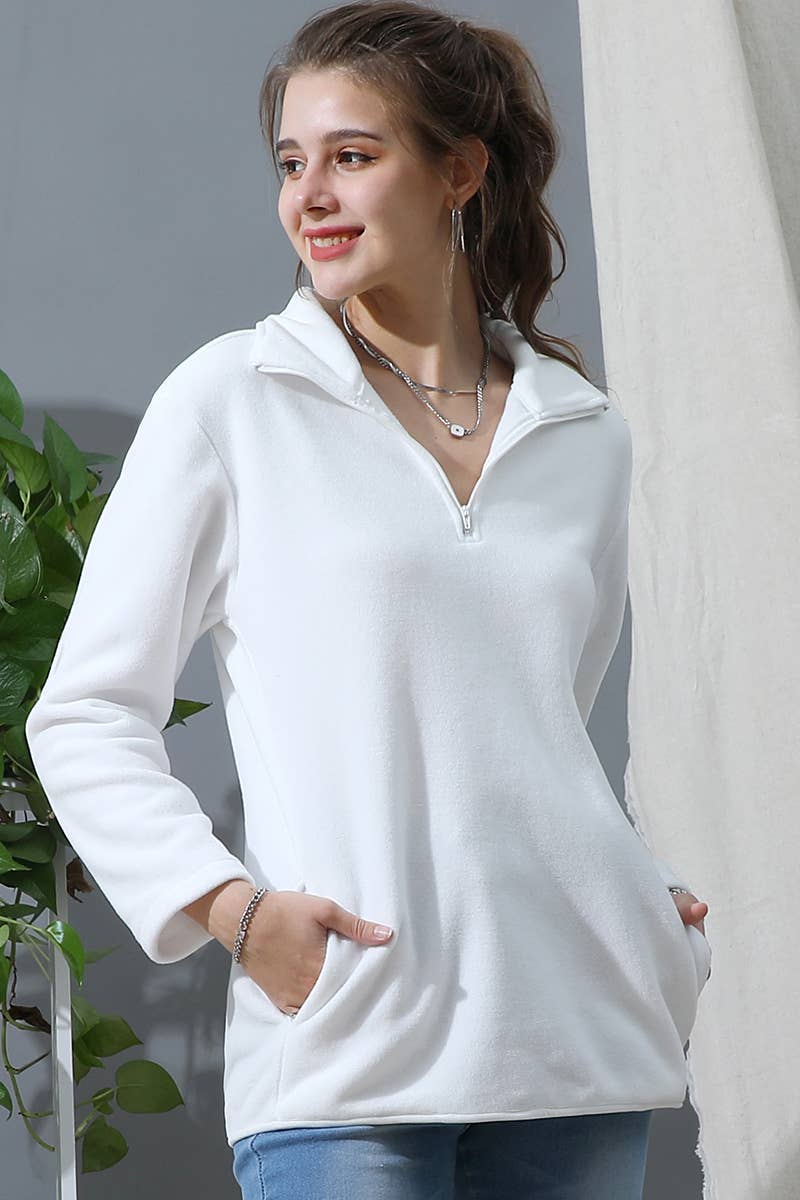 NINEXIS - Wholesale Sweatshirt - Women's - CWTTL1441_Zip Neck Lightweight Pullover Sweatshirt4