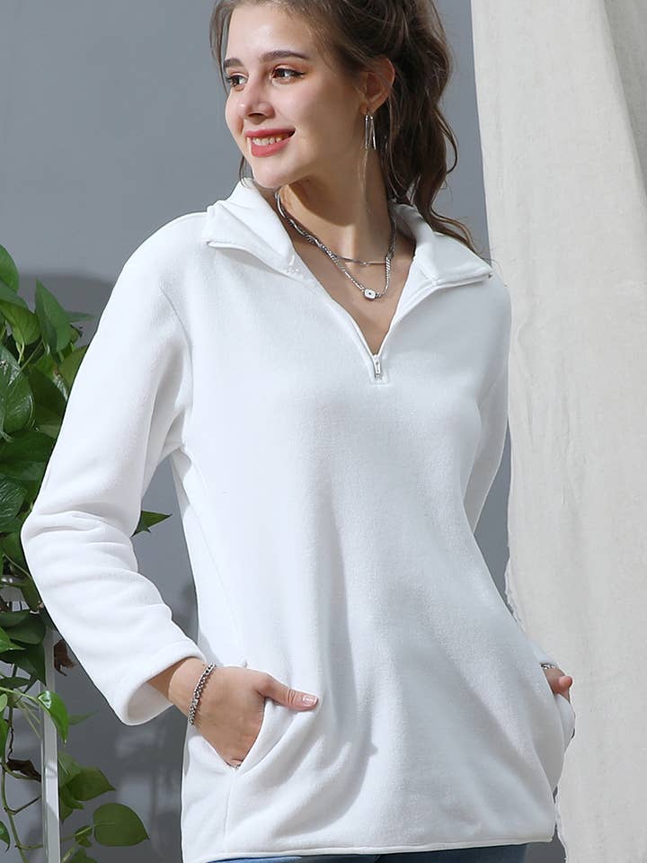 NINEXIS - Wholesale Sweatshirt - Women's - CWTTL1441_Zip Neck Lightweight Pullover Sweatshirt4