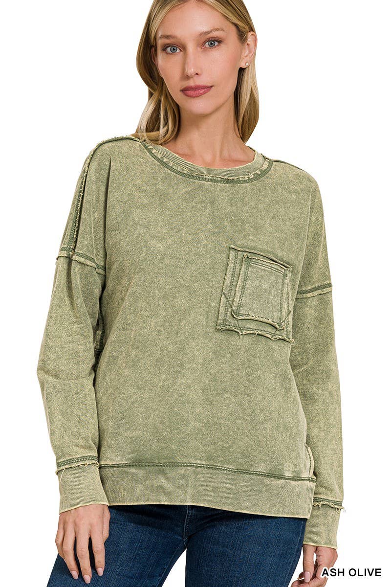Vanilla Monkey - Wholesale Sweatshirt - Women's - F/terry Washed Raw Edge Front Pocket Pullover15
