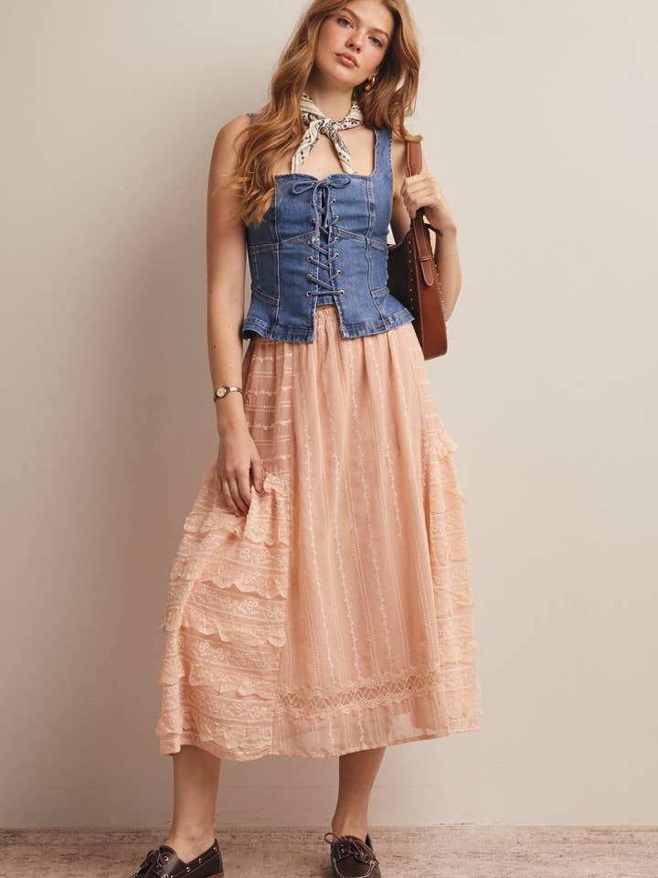 Lace-Up Denim Corset Top FT0027 for wholesale by Forte