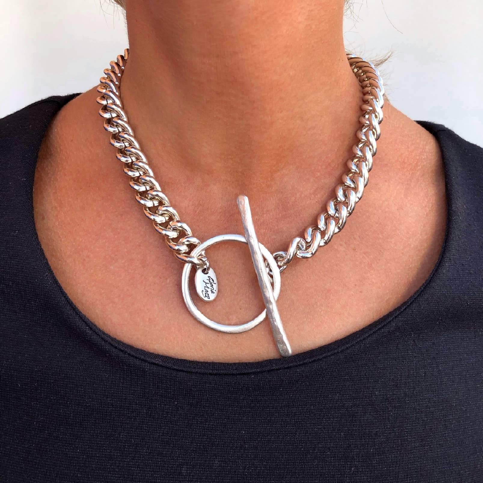 Gloria Mago - Wholesale Link & Chain Necklace - Large silver chain necklace with large central clasp plated2