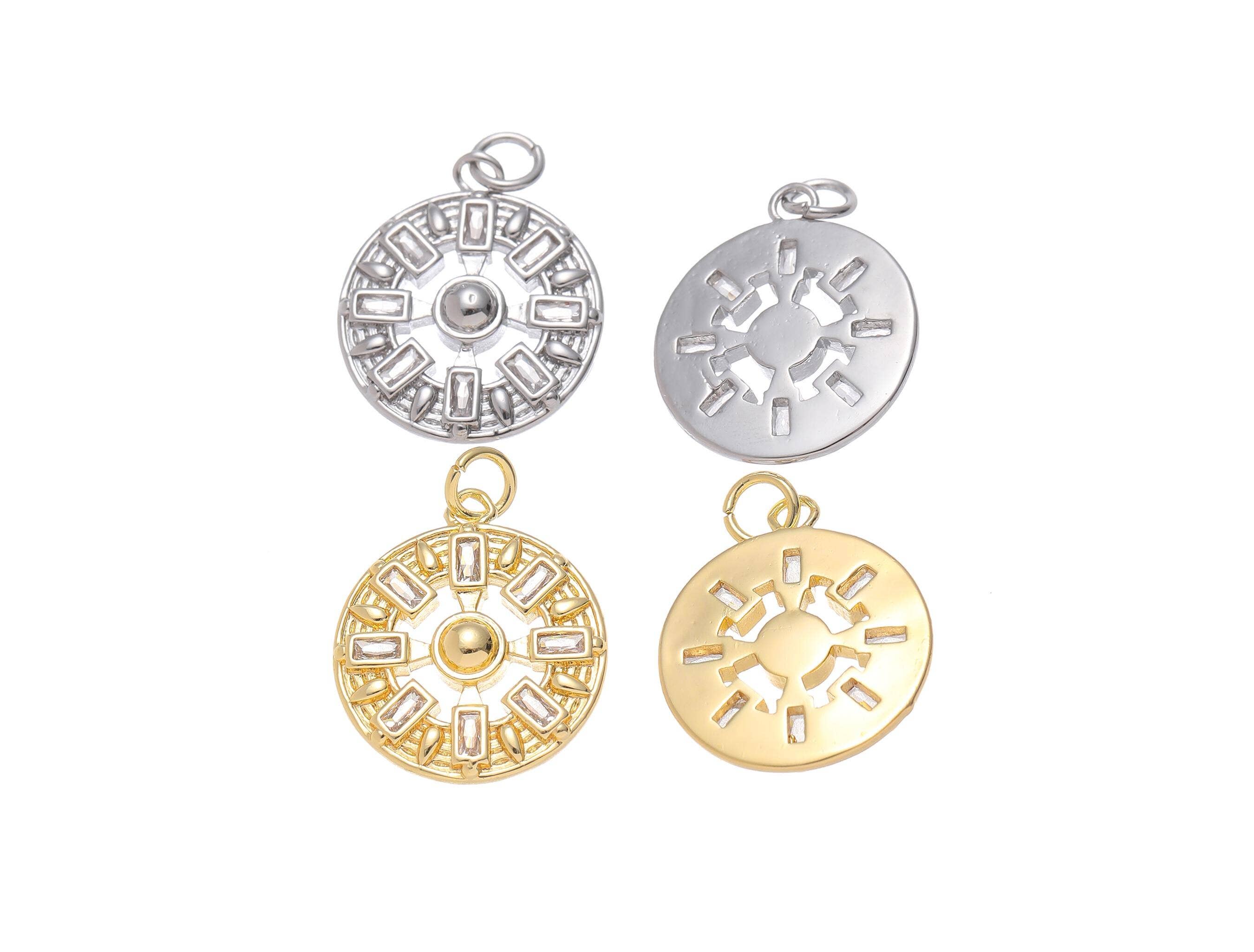 Jewel Pledge - Wholesale Individual Charm/Pendant - Gold/Silver Plated Geometric Sun Burst Medallion CPG-CPS14225
