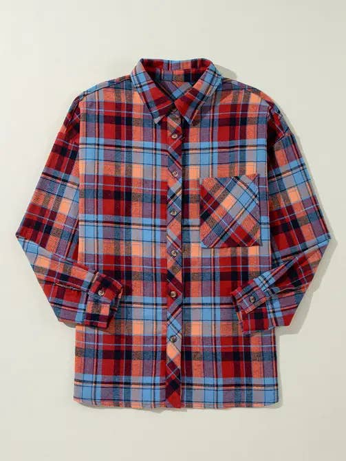 Lovesoft - Wholesale Button Down Shirt - Women's - Retro Plaid Print Loose-Fit Button-Up Shirt