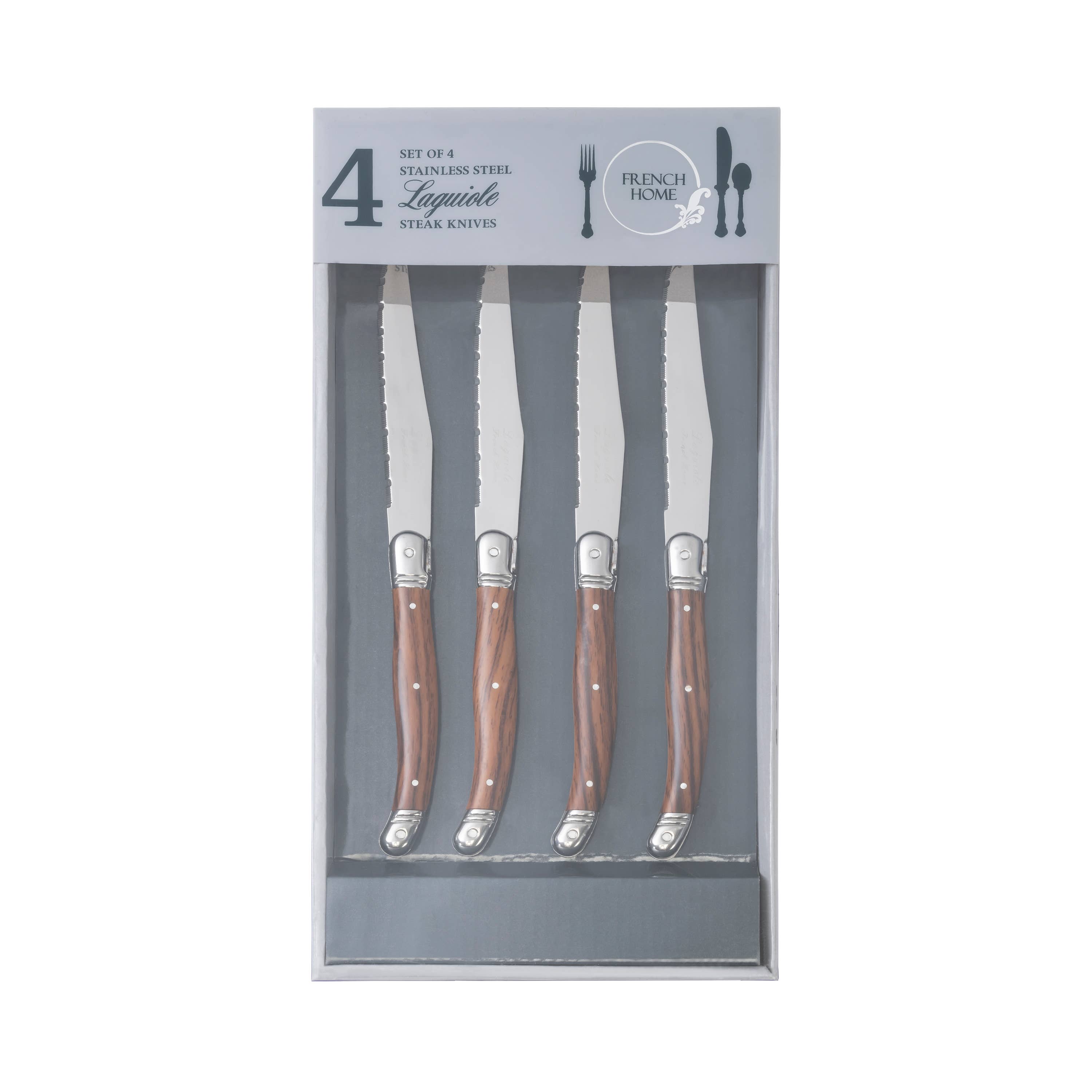 French Home - Wholesale Knife Set - French Home Set of 4 Laguiole Steak Knives, Wood Grain4