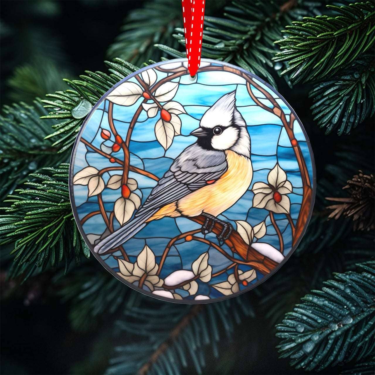 Peeping Tom's Cottage - Wholesale Ornament Set - Avian Elegance - Winter Birds of North America Collection of Stained Glass styled Porcelain Ornaments for Festive Decor6