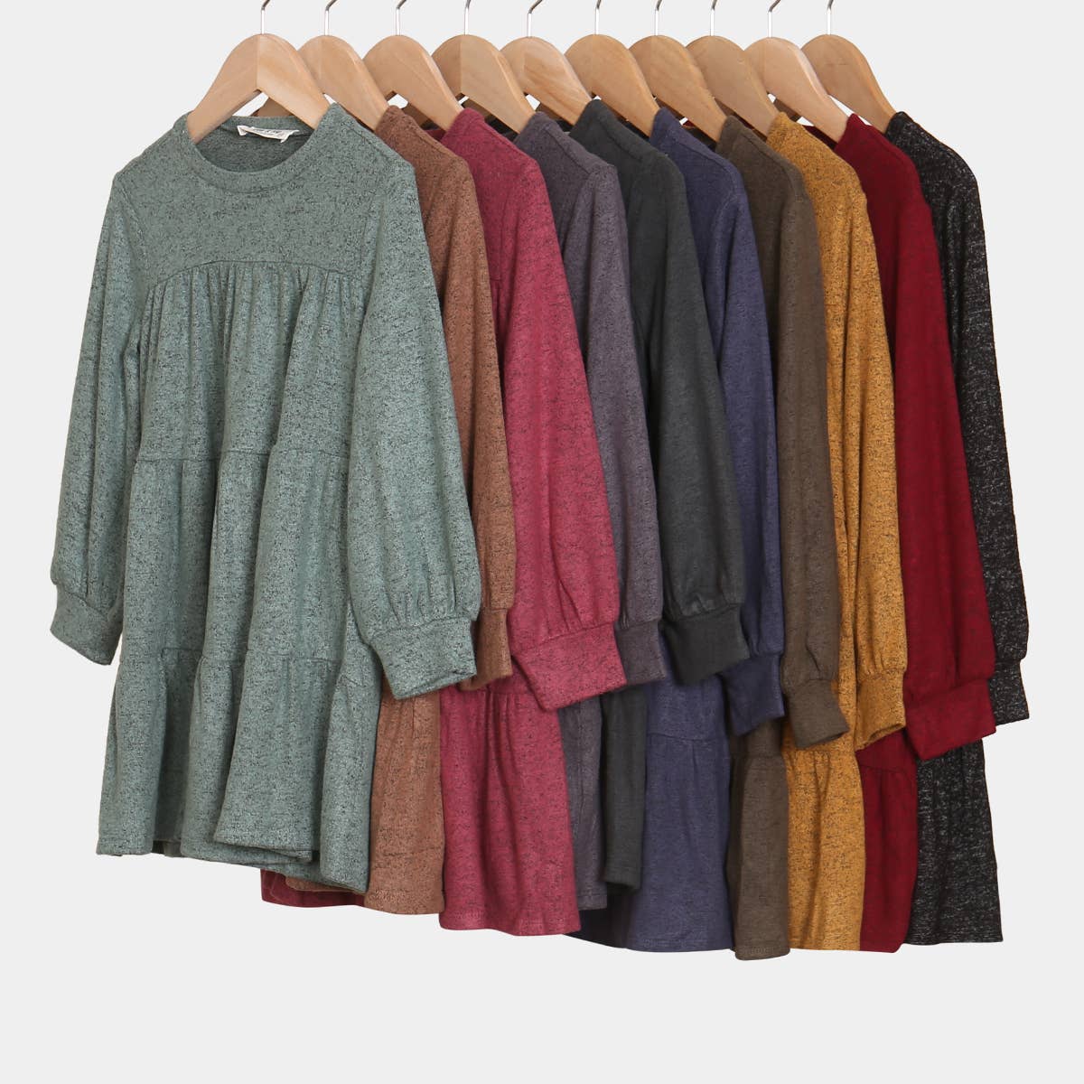 You & Me - Wholesale Dress - Kids - YMD10064TKV-KIDS PUFF LONG SLEEVE TIERED HACCI BRUSHED DRESS8