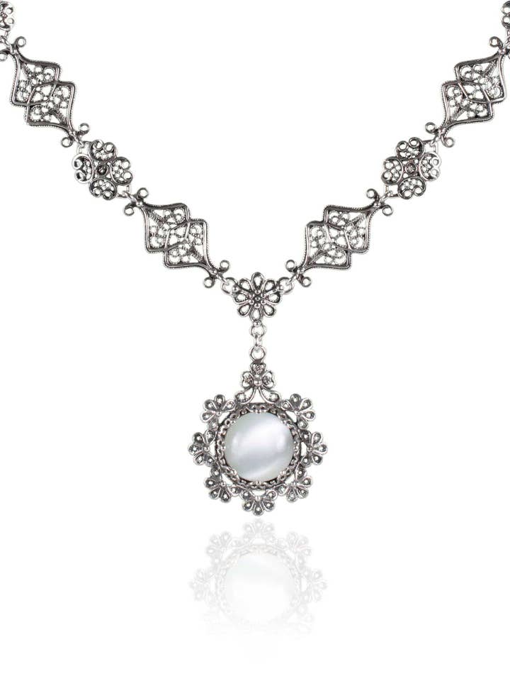 Sterling Silver Filigran Konst Pärlemor Stone Blomma Figurerade Kvinnor Choker Halsband för wholesale av Filigranist Jewelry