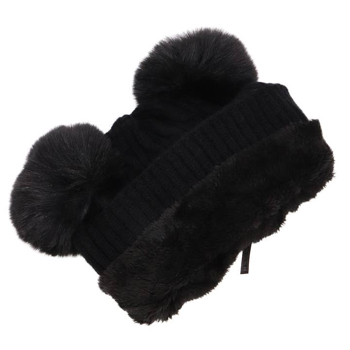 ASSORTED Soft Neutral Cable Knit Double Pom-pom Beanie for wholesale on Faire3