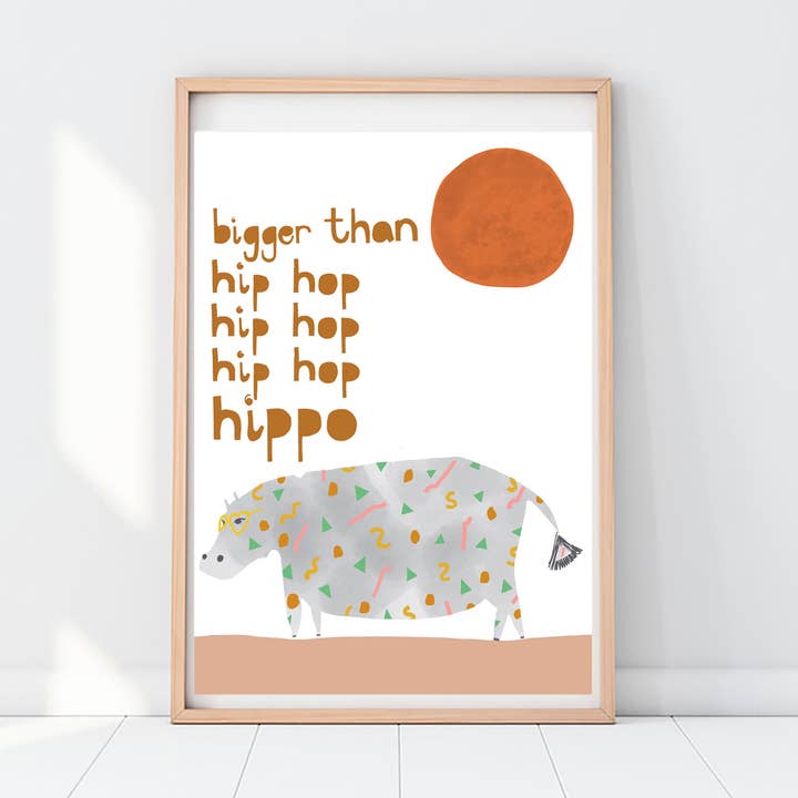 Hip Hop Hippo Print for wholesale by Eve Broadhurst