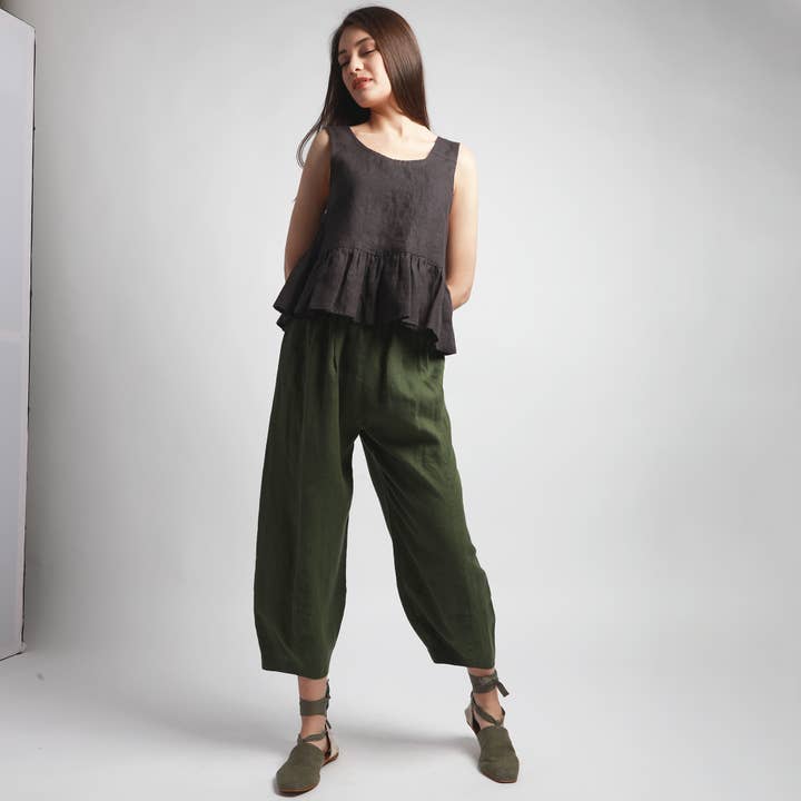 Knotium - Wholesale Pants - Women's - FRIDAY Barrel Leg Cropped Linen Pants6