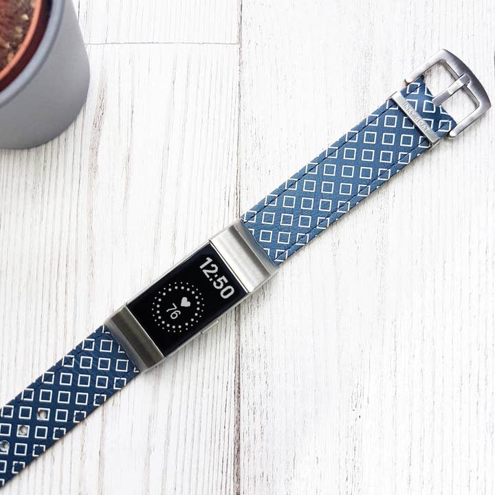 Correa de reloj Fitbit de cuero azul marino estilo corbata para venta al por mayor de Inky Goat