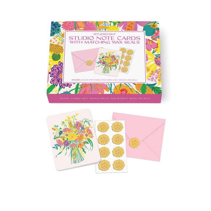 Studio Oh! - Wholesale Stationery/Notecard Set - Garden Splash Studio Note Cards with Matching Wax Seals1