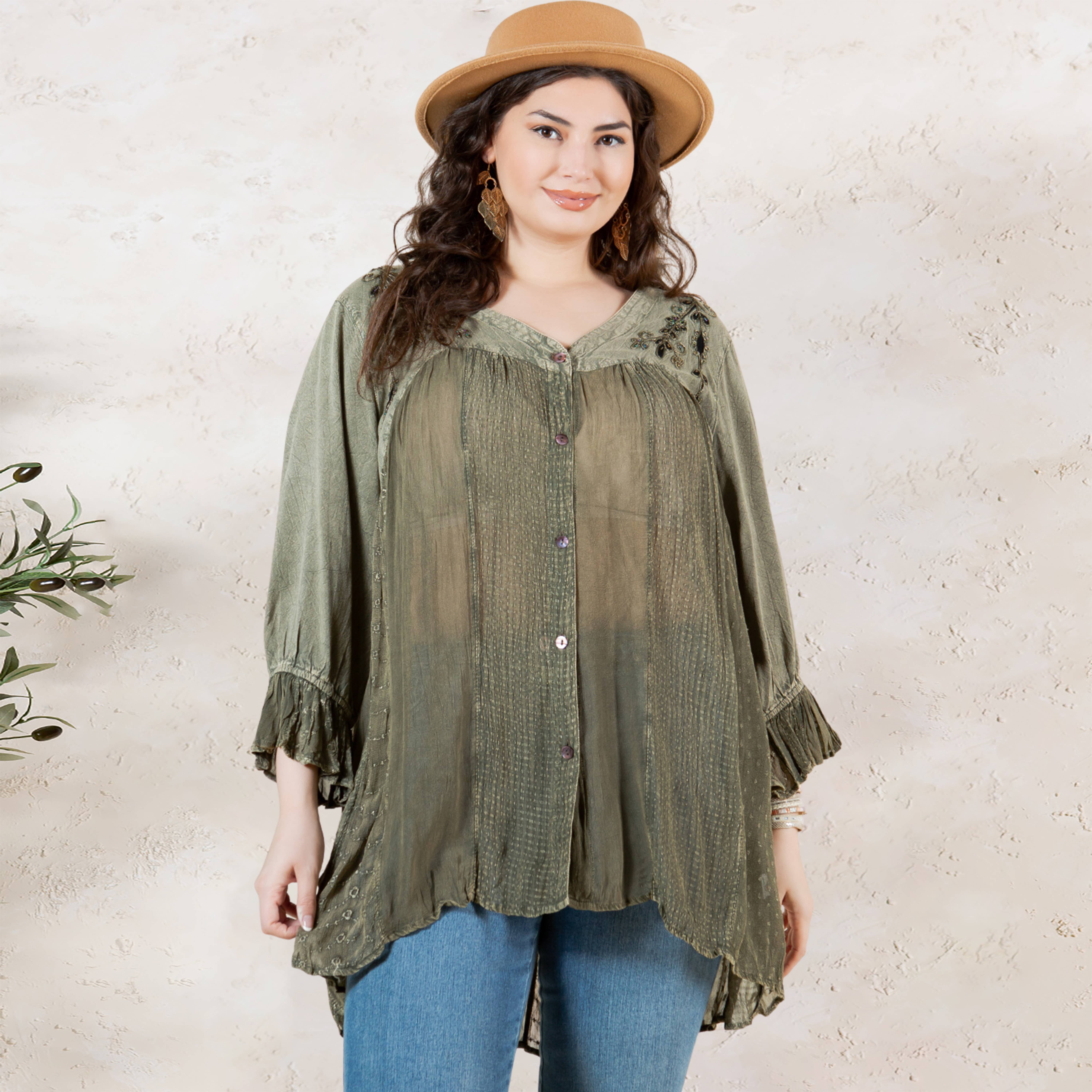 Young Threads - Venta al por mayor Blusa - Mujer - Blusa bohemia adornada estilo western (Color nuevo)46