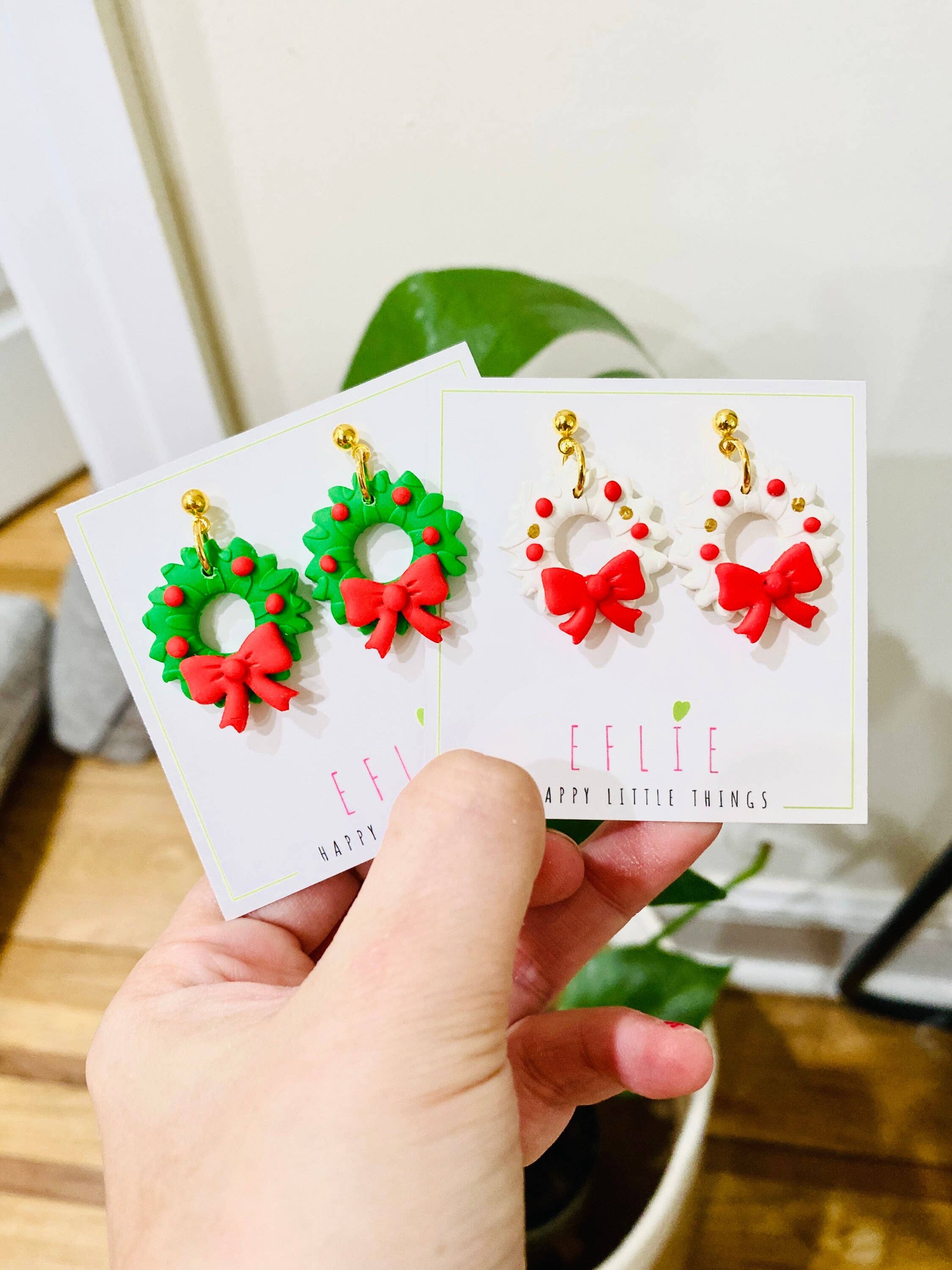 Eflie – Engroshandel Hængeøreringe og creoløreringe – Håndlavede julekrans dinglende øreringe Feriegave