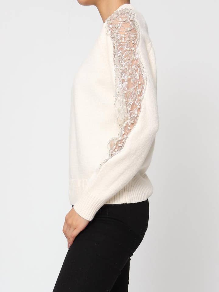 DIX-ONZE - Wholesale Knit Sweater - Women's - Soft Knit Sweater – Sequin & Pearl Details on Sleeves13
