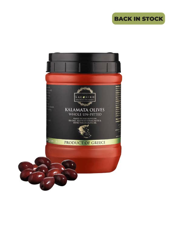 Whole-Unpitted Kalamata Olives 2.2 LBS for wholesale by Laconiko