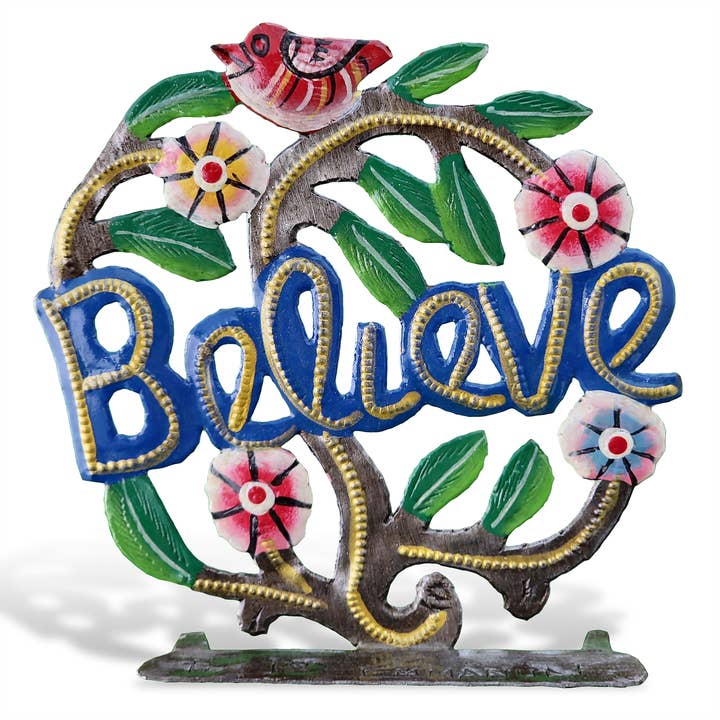 Freestanding Painted Believe Tree for wholesale by Le Primitif Galleries