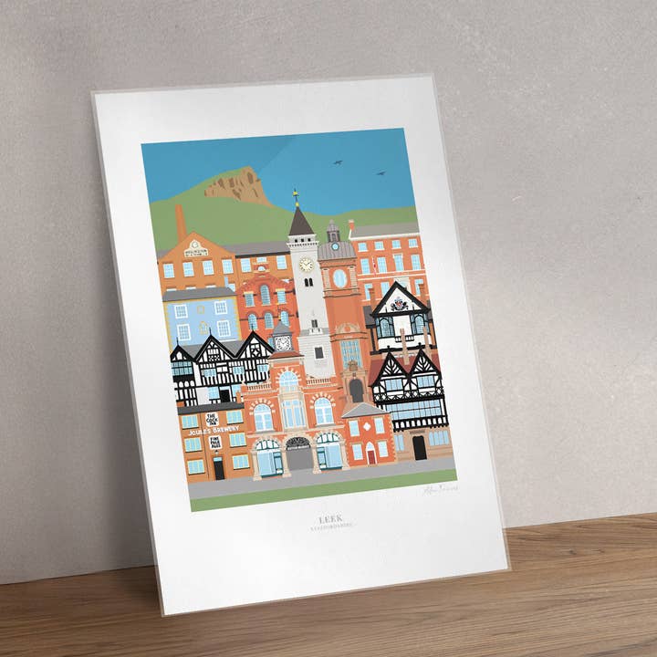 Leek, Staffordshire, Art Prints for wholesale by Adam Francis Illustrator