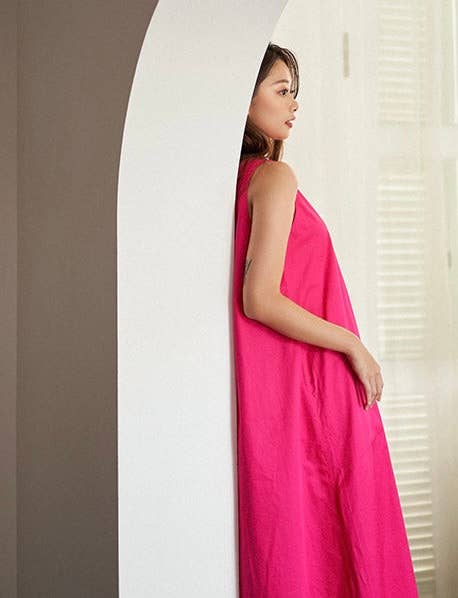 LIV Maternity - Wholesale Dress - Women's - Fuschia Sleeveless Poplin Dress1