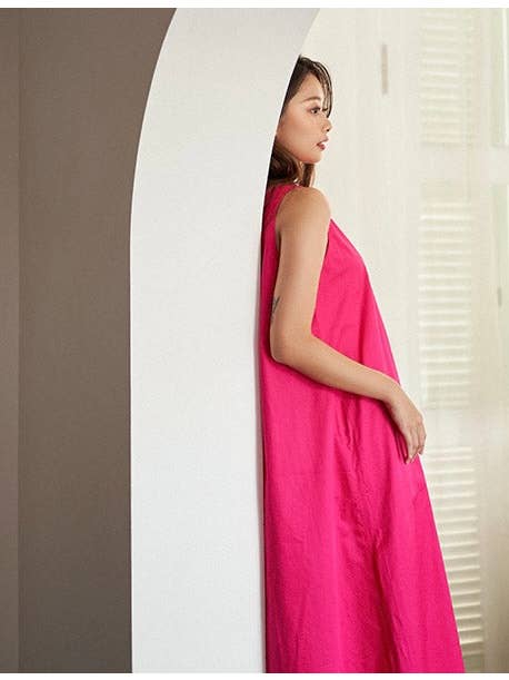 LIV Maternity - Wholesale Dress - Women's - Fuschia Sleeveless Poplin Dress1