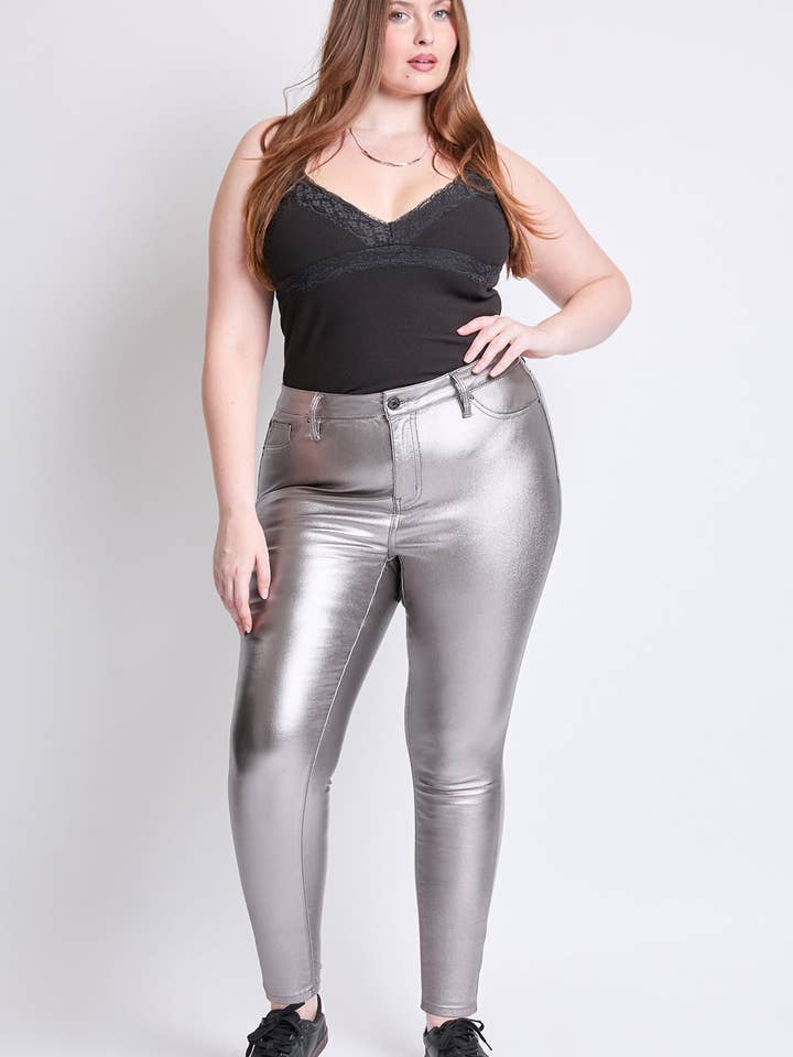 Plus Metallic Hyperstretch Skinny Jean Smoke-EP1736ME för wholesale av YMI