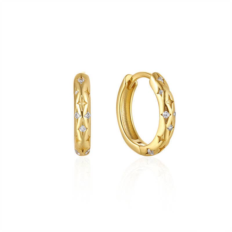 Perimade & Co. LLC - Wholesale Huggie Earrings - Dainty Gold Star Huggie Hoop Earrings in 925 Sterling Silver0