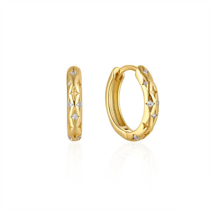 Perimade & Co. LLC - Wholesale Huggie Earrings - Dainty Gold Star Huggie Hoop Earrings in 925 Sterling Silver