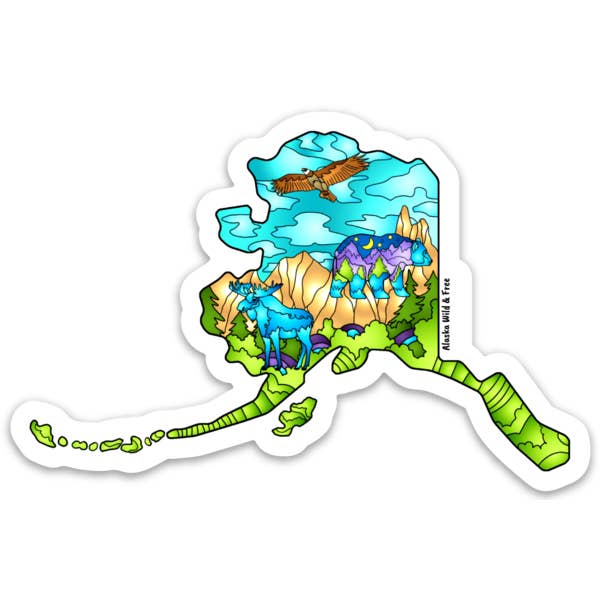 Alaska Wild & Free - Venta al por mayor Pegatina - Estado de Alaska