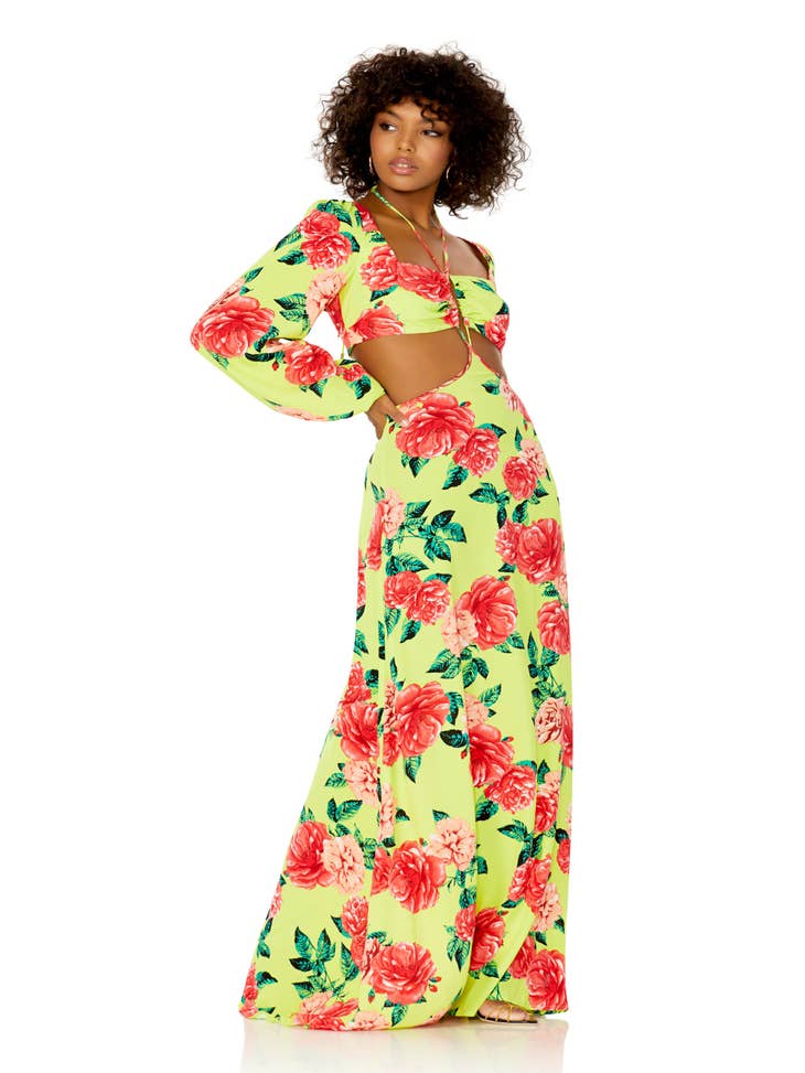 Wholesale Bekah Maxi Dress - Lime Rose Garden for your store - Faire