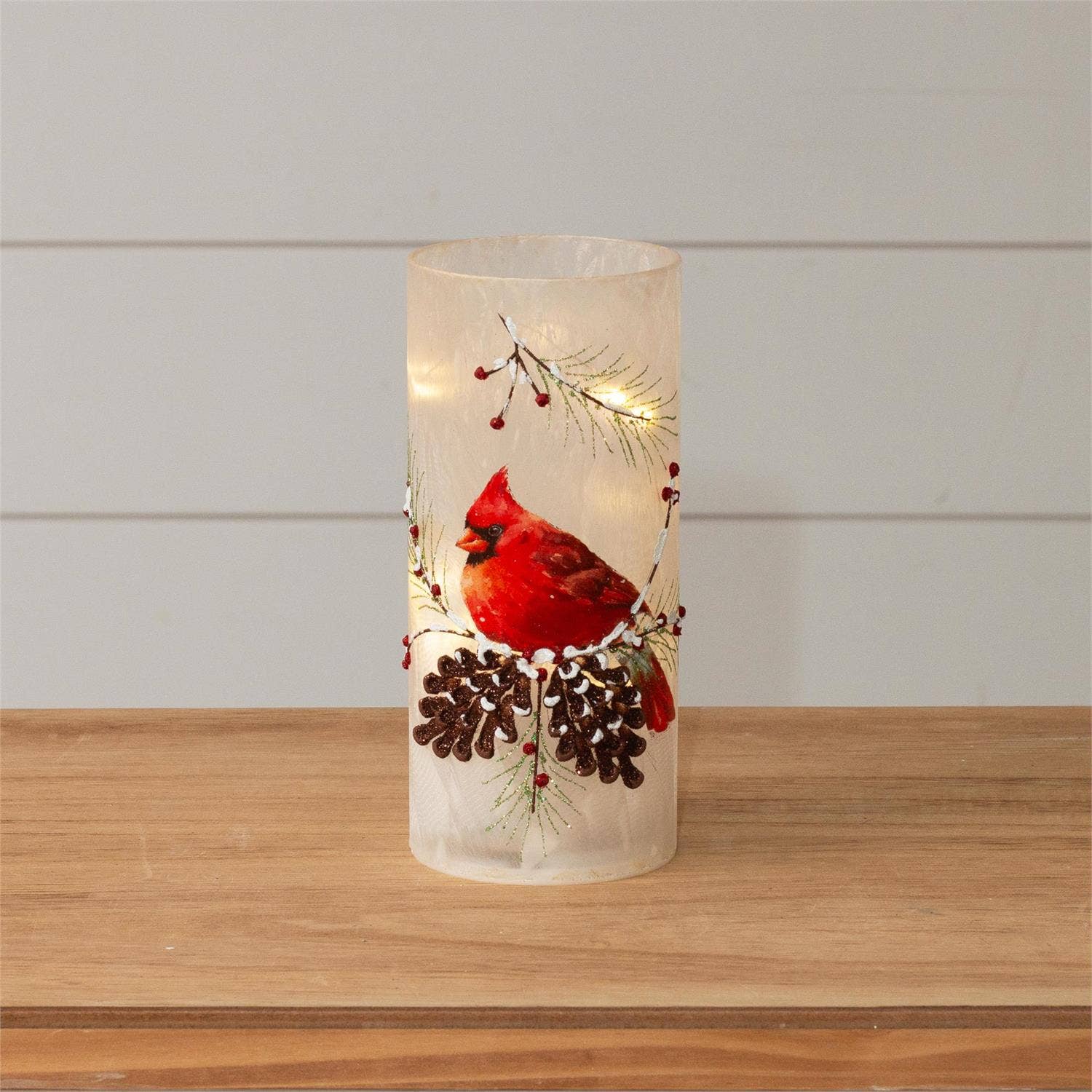 Audrey's Home & Gift - Wholesale Flameless Candle - Frosted Glass Luminary- Cardinal (PC)