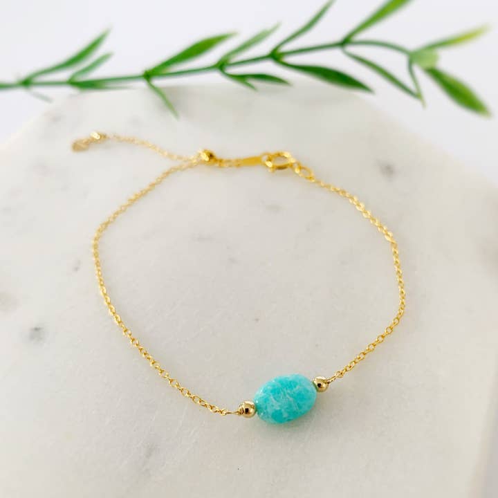 Bracelet ajustable en amazonite Laguna, rempli d'or 14 carats pour la vente par Mermaids + Madeleines