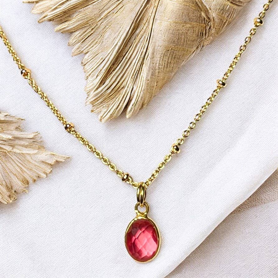 TOURMALYN - Wholesale Pendant/Charm Necklace - Gold plated pink tourmaline stone pendant4