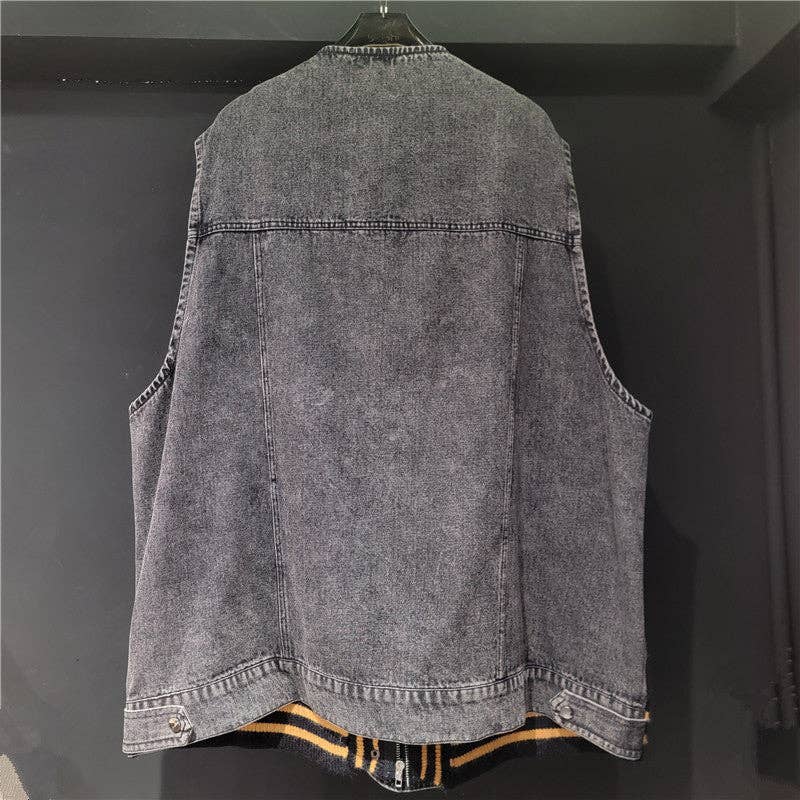 Caramel Brown M267 Autumn Winter Leopard Print Patchwork Denim Knit Vest for wholesale on Faire1