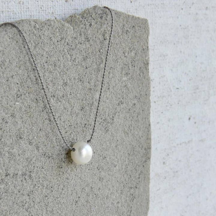 Silk and Pearl Necklace - Gray for wholesale by Rope and Leather
