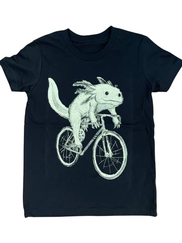 Axolotl on a Bicycle Youth Shirt for wholesale by Dark Cycle Clothing