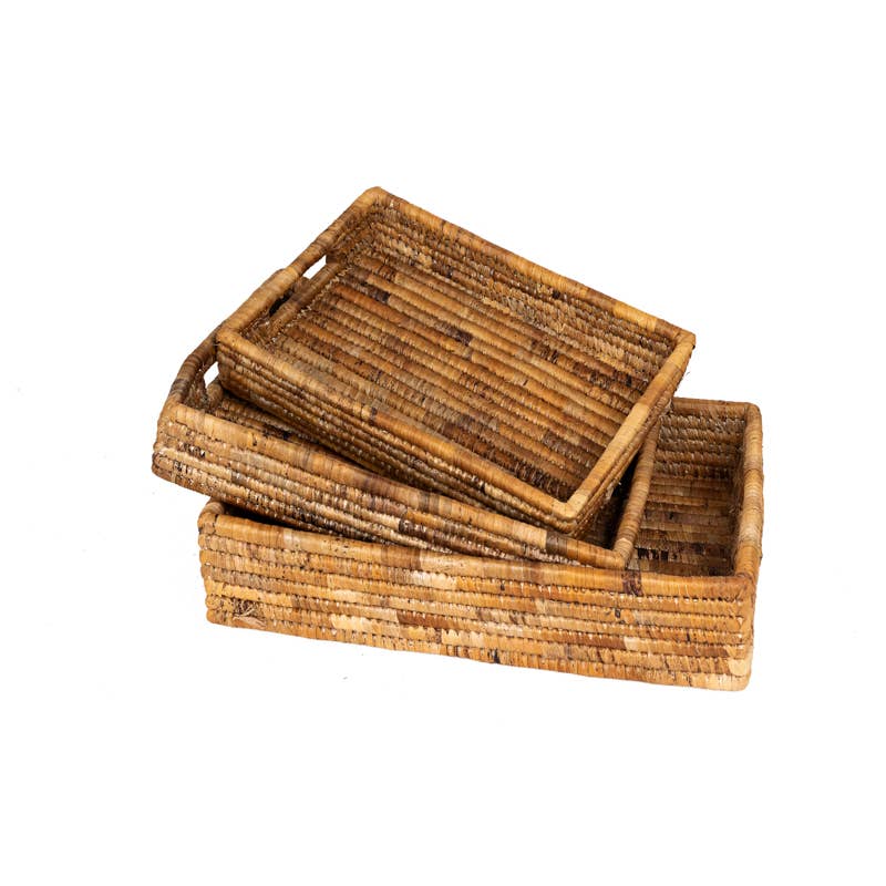 Villages Wholesale - Wholesale Serving Tray - Banana Leaf Nesting Trays - 2 Patterns (3 Sizes)0