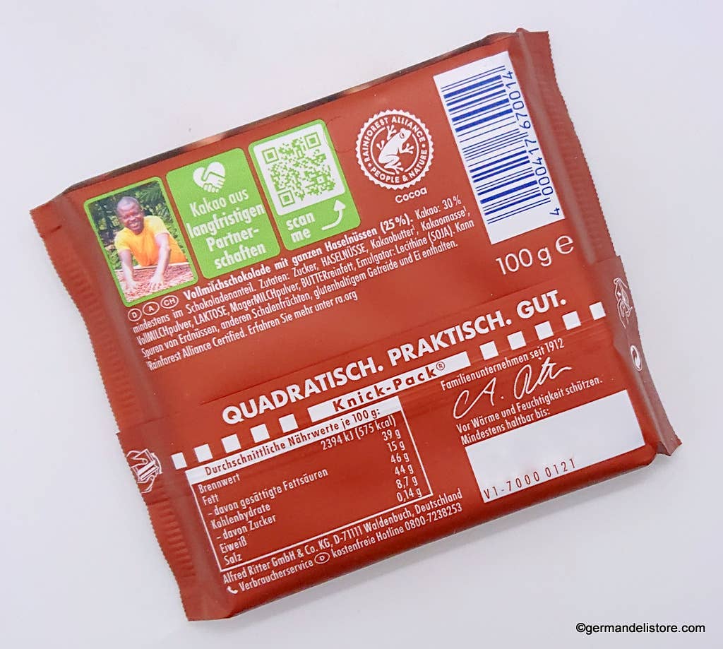 Phoenix Distributions - Wholesale Chocolate Bar - RITTER SPORT Voll-Nuss 100 gramm 10 count2