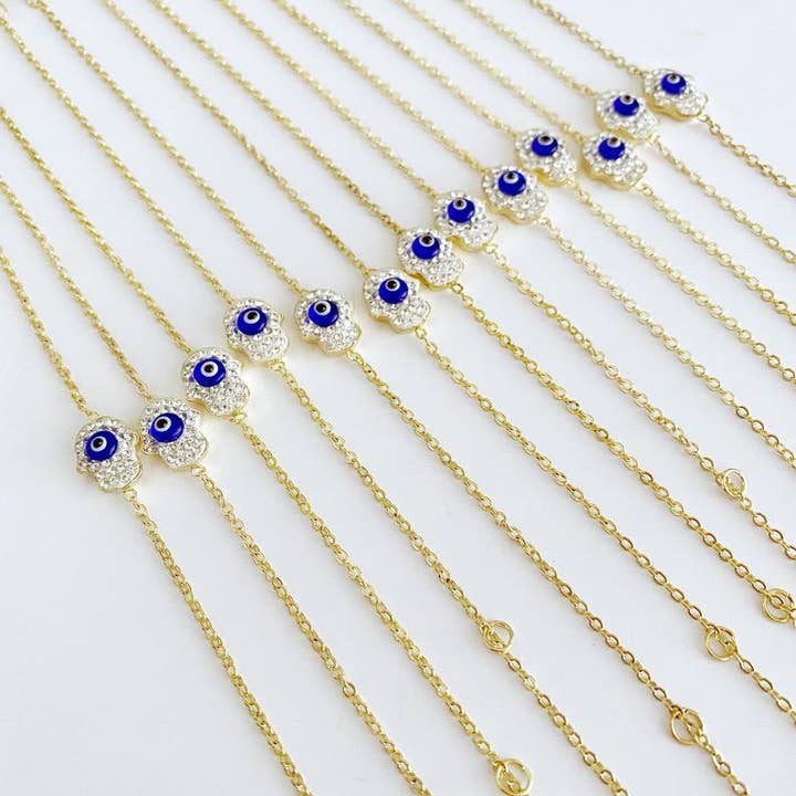 Evileyefavor - Wholesale Charm/Dangle Bracelet - Hamsa Hand and Evil Eye Gold Silver Link Chain Bracelet2