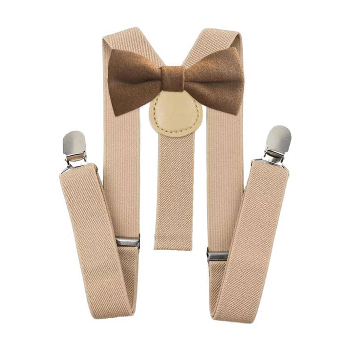 Dickie Bow – wholesale Clothing set – Baby – Rufus Brown Wool Boy’s Bow Tie and Beige Braces Set