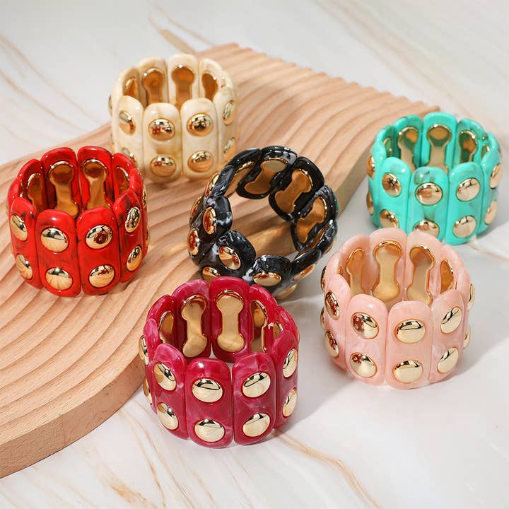 Chunky Wide Marbled Resin Dome Stretch Bracelet for wholesale by Sensibling Corp.