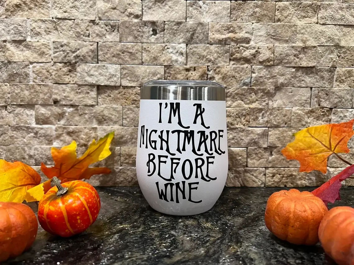 Kelli's Creations - Wholesale Insulated mug/tumbler - Nightmare Before Wine Glass4
