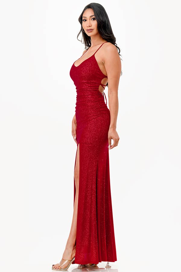 La Scala - Wholesale Dress - Women's - Glittered ITY Back lace up mermaid dress with waist shirring16