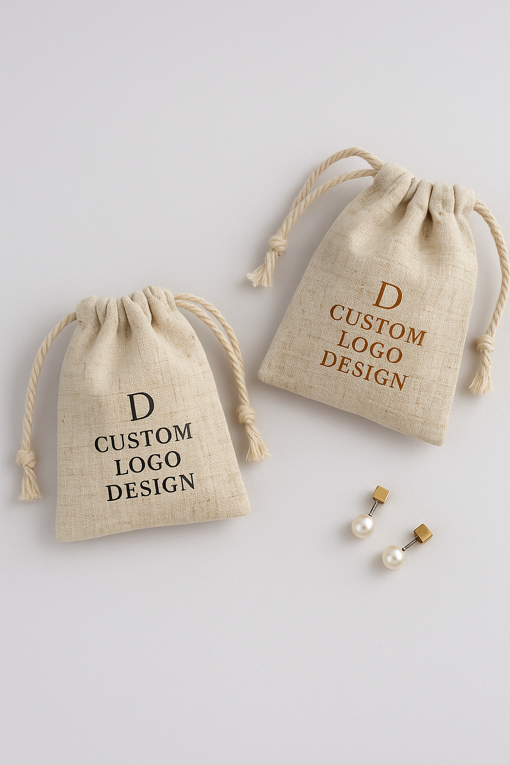 NomadWeave Ltd - Vendita all'ingrosso Astuccio - Donna - Sacchetto in Cotone con Coulisse – Borse Gioiello con Logo Personalizzato in 3 Misure1