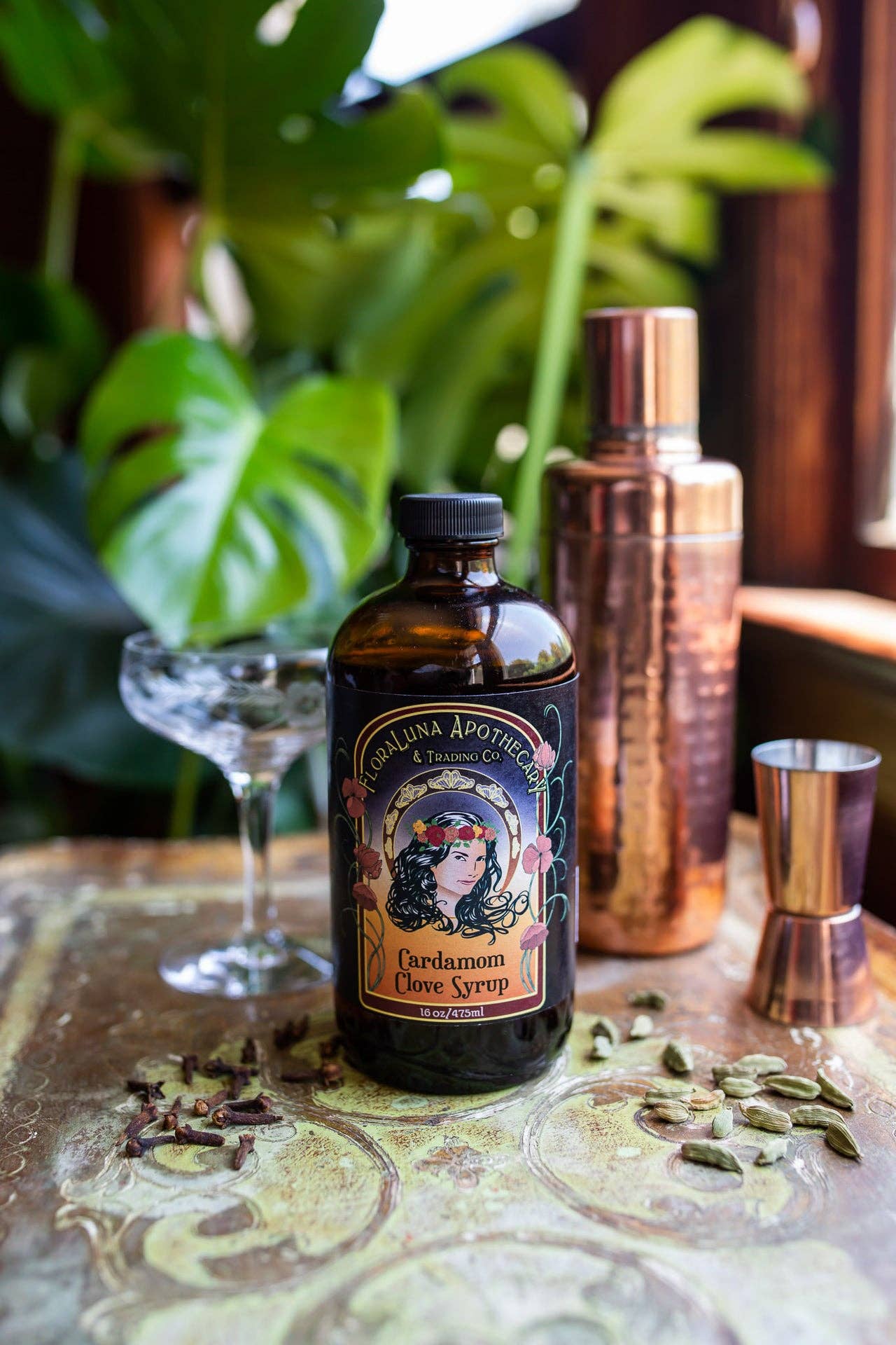 FloraLuna Apothecary & Trading Co. - Wholesale Cocktail Mix/Syrup - Cardamom Clove Cocktail and Botanical Soda Syrup0