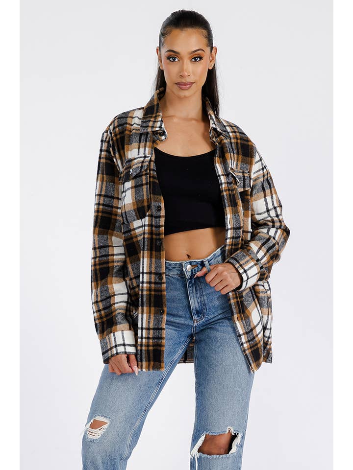 WEIV - Wholesale Shirt Jacket/Shacket - Women's - Boyfriend Oversized Soft Flannel Shacket FL506