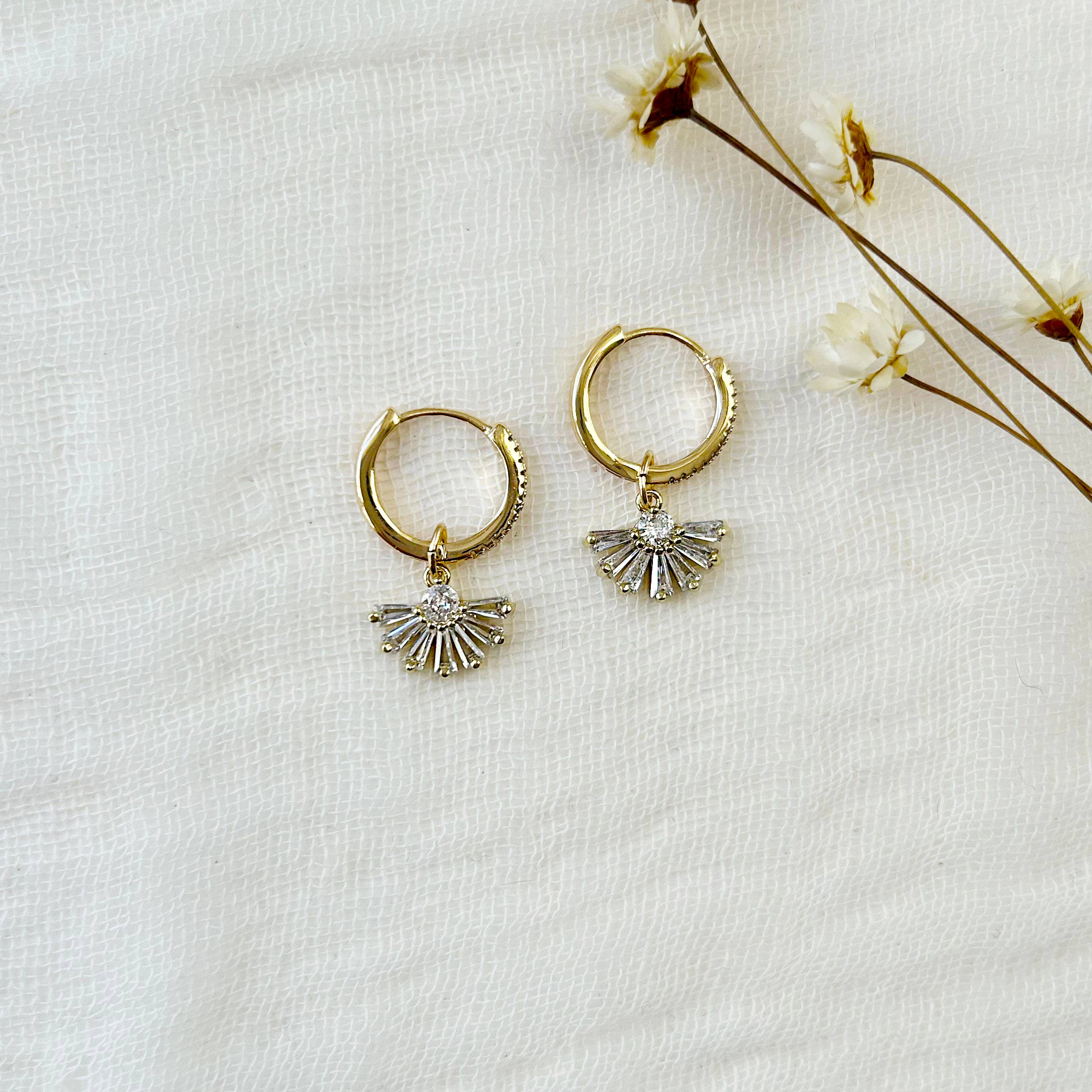 KARA | TOZER - Wholesale Huggie Earrings - CZ Fan Charm Huggie Hoops 1