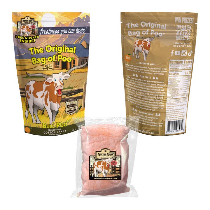 Le Sac de Crotte Original® (Crotte de Barbe à Papa de Taureau) pour la vente par "The Original Bag of Poo"® Novelty Cotton Candy