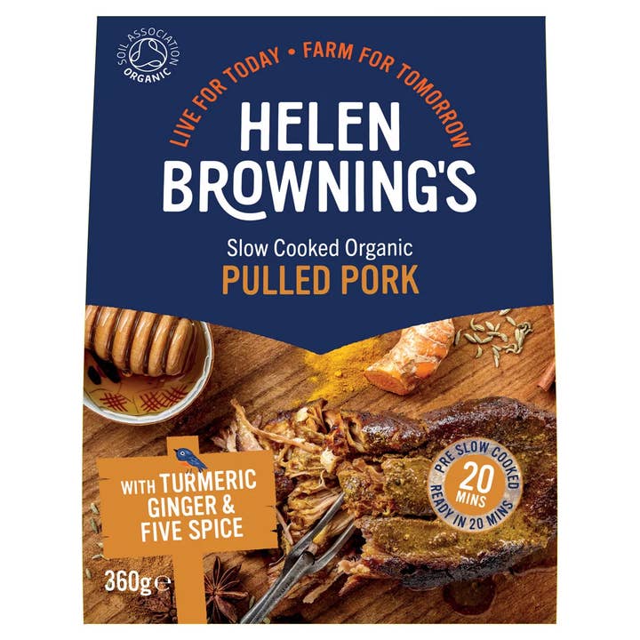 Organic Pulled Pork with Turmeric, Ginger & Five Spice for wholesale by Helen Browning's Organic
