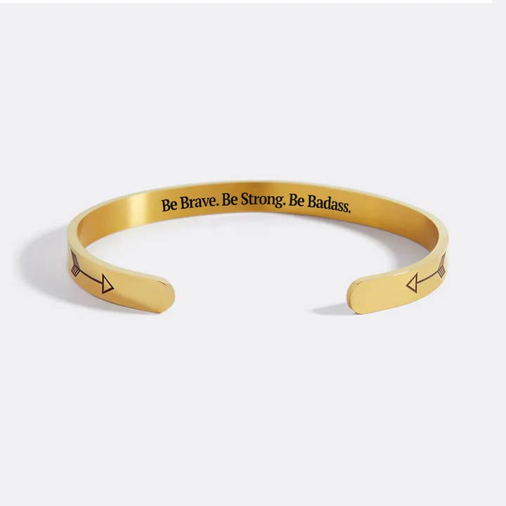 Be Brave. Be Strong. Be Badass. Personalizable Cuff Bracelet for wholesale by Mint & Lily